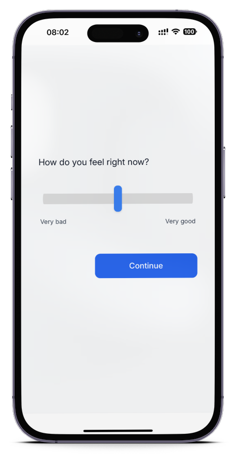 Track Your Happiness App interface showing a happiness tracking screen